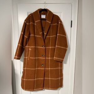 Women's Fuzzy Brown Plaid Trench Coat
